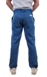 Sons + Fathers Medium Wash Relaxed Blue Denim Jeans With Light Brown Stitching