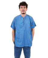 Shixi Light Blue Linen Short Sleeve Tunic