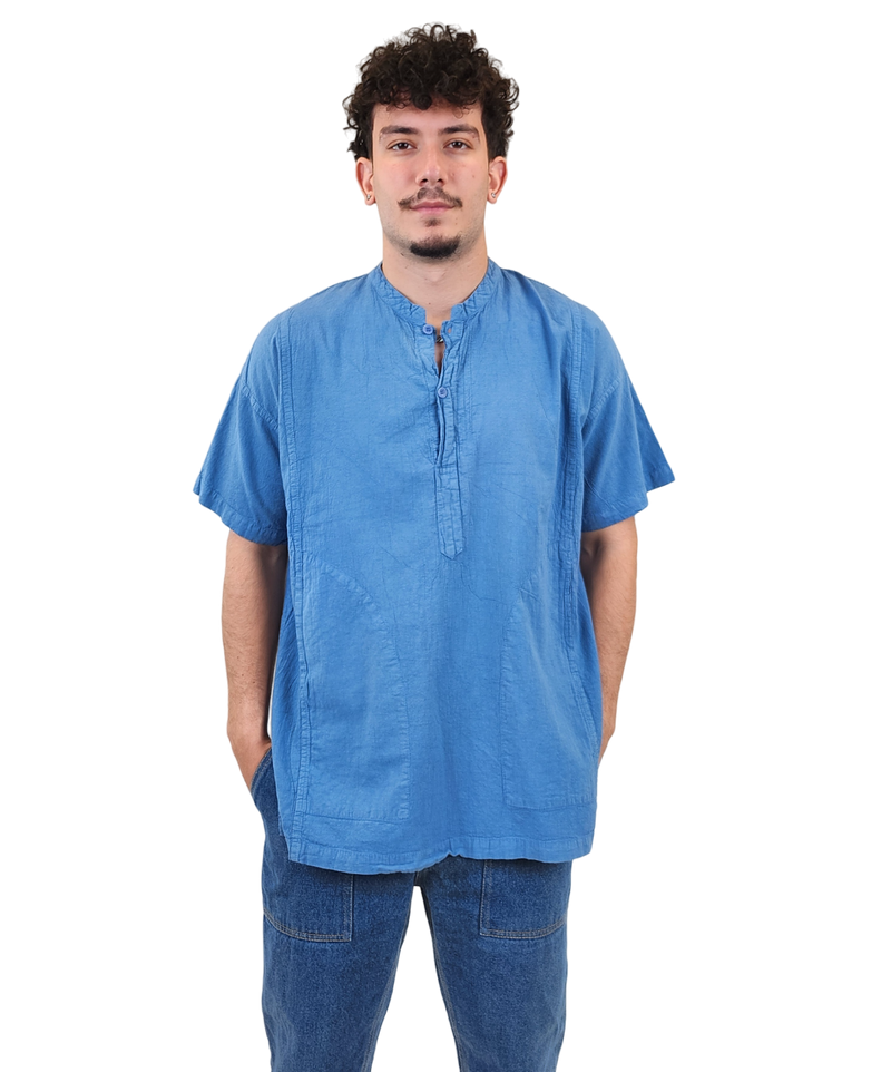 Shixi Light Blue Linen Short Sleeve Tunic