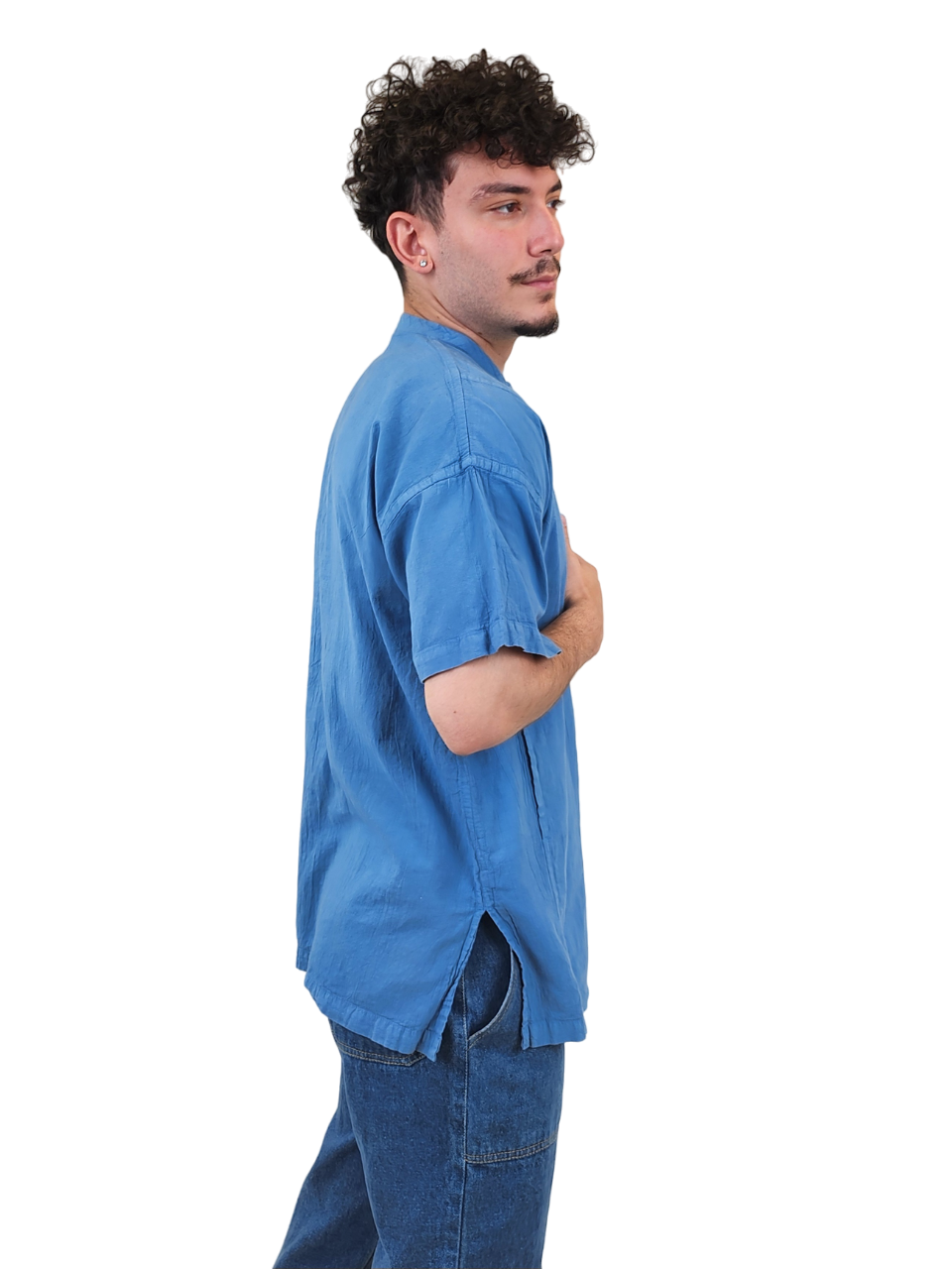 Brand Partner,Shixi, Shixi Light Blue Linen Short Sleeve Tunic, Blue, Extra Large-51-TagXLLarge-46-TagL
