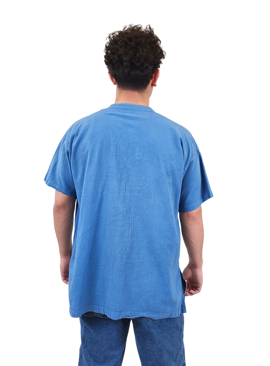 Brand Partner,Shixi, Shixi Light Blue Linen Short Sleeve Tunic, Blue, Extra Large-51-TagXL
