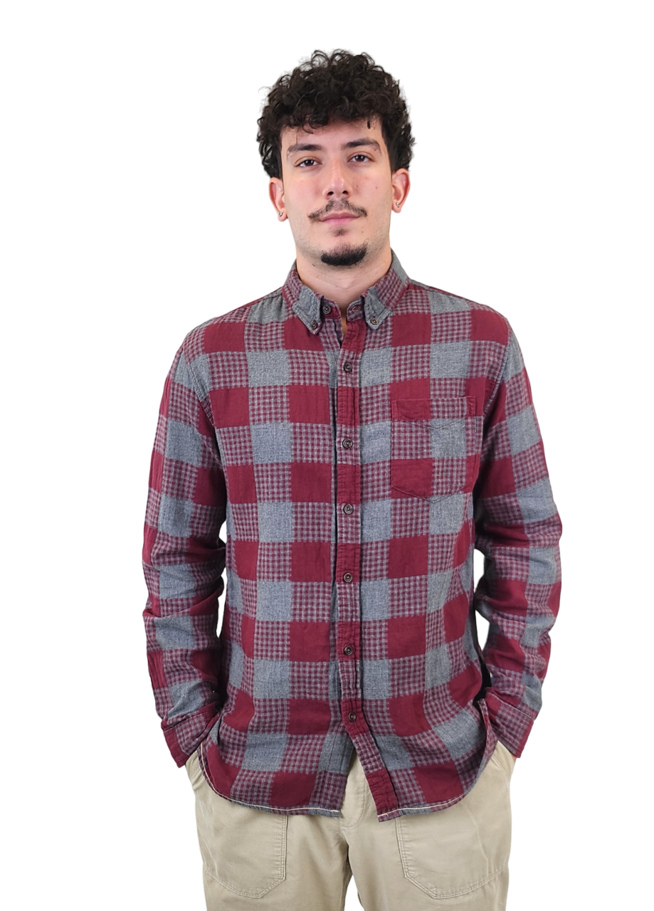 Faire,Surfside Supply, Surfside Supply Maroon Check Print Double Gauze Long Sleeve Shirt, Red, Medium-44-TagL