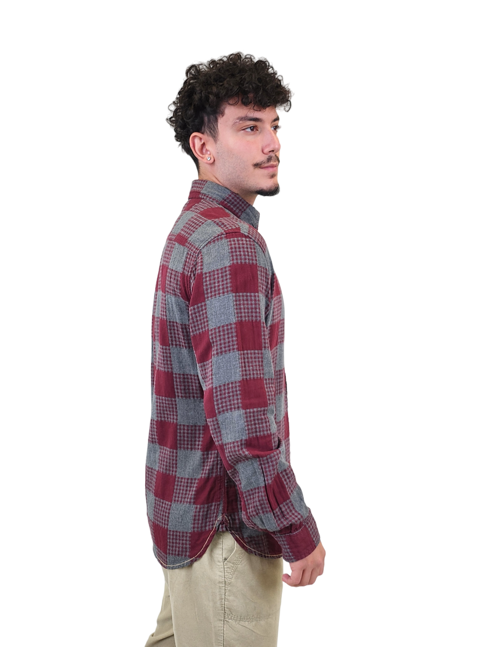 Faire,Surfside Supply, Surfside Supply Maroon Check Print Double Gauze Long Sleeve Shirt, Red, Medium-44-TagL