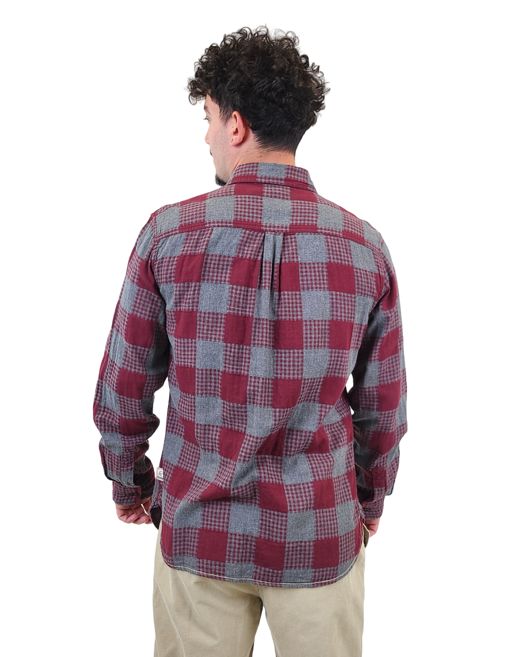 Faire,Surfside Supply, Surfside Supply Maroon Check Print Double Gauze Long Sleeve Shirt, Red, Medium-44-TagL