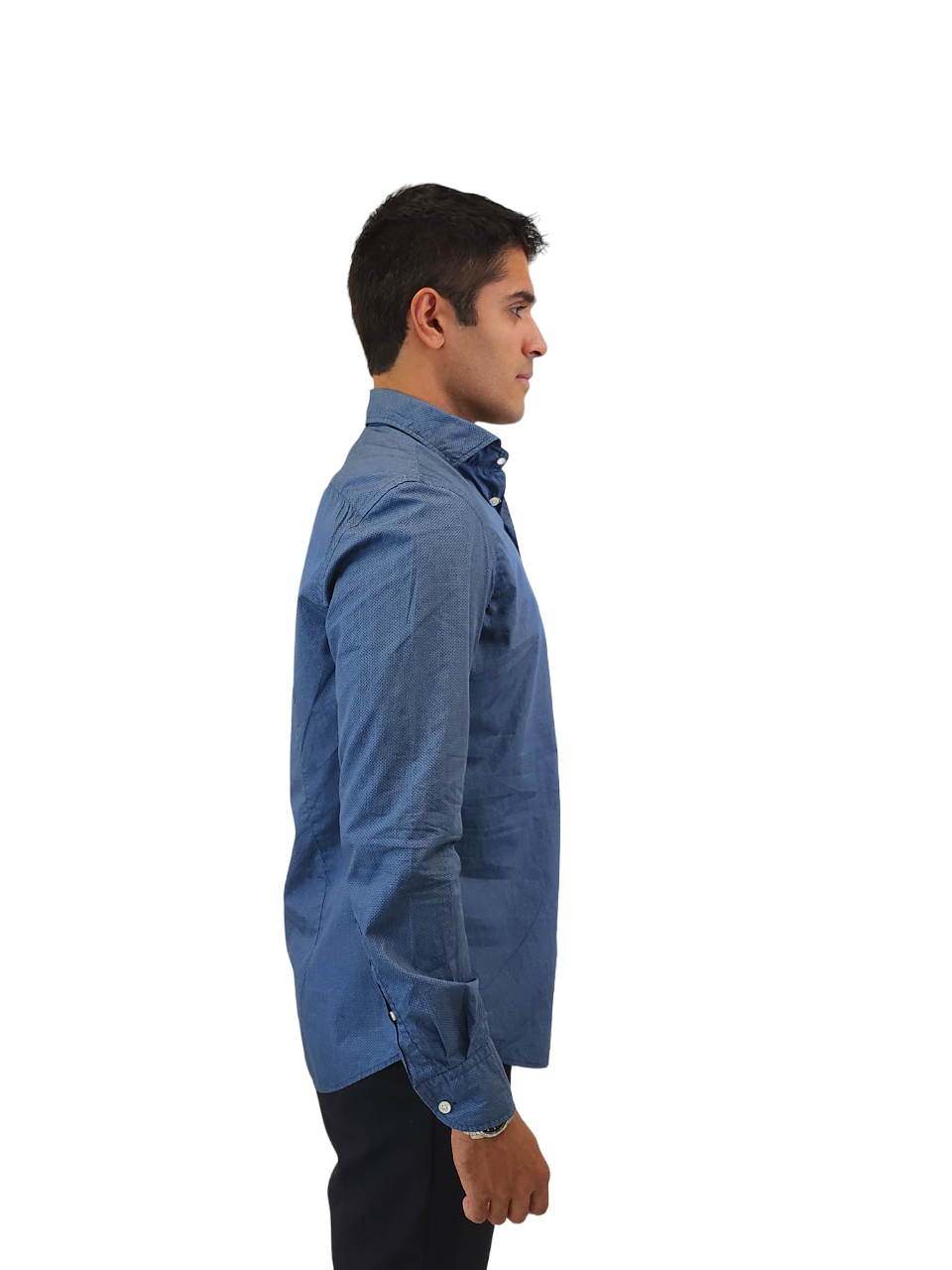 Brand Partner,R2 Amsterdam, R2 Amsterdam Blue Geo Print Poplin Long Sleeve Button Up Shirt, Blue, Medium-42-Tag40