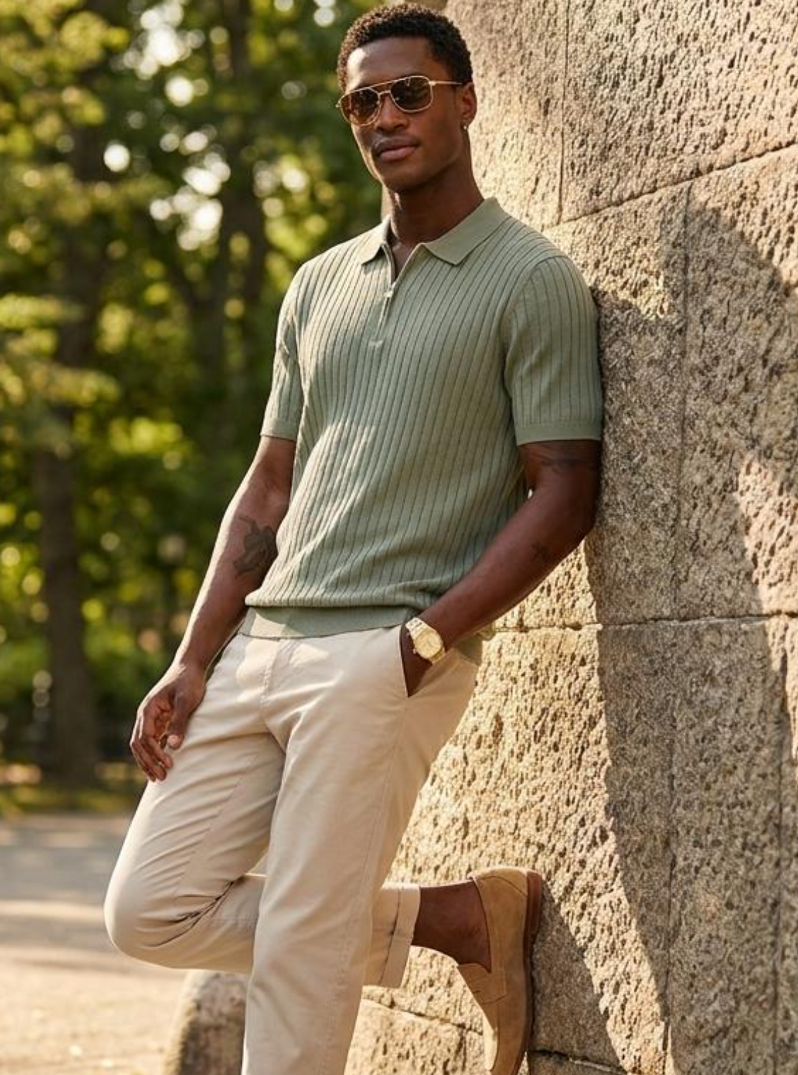 Wholesale,Selected Homme, Selected Homme Sage Green Knitted Zip Up Textured Polo, Green, Large-44-TagL