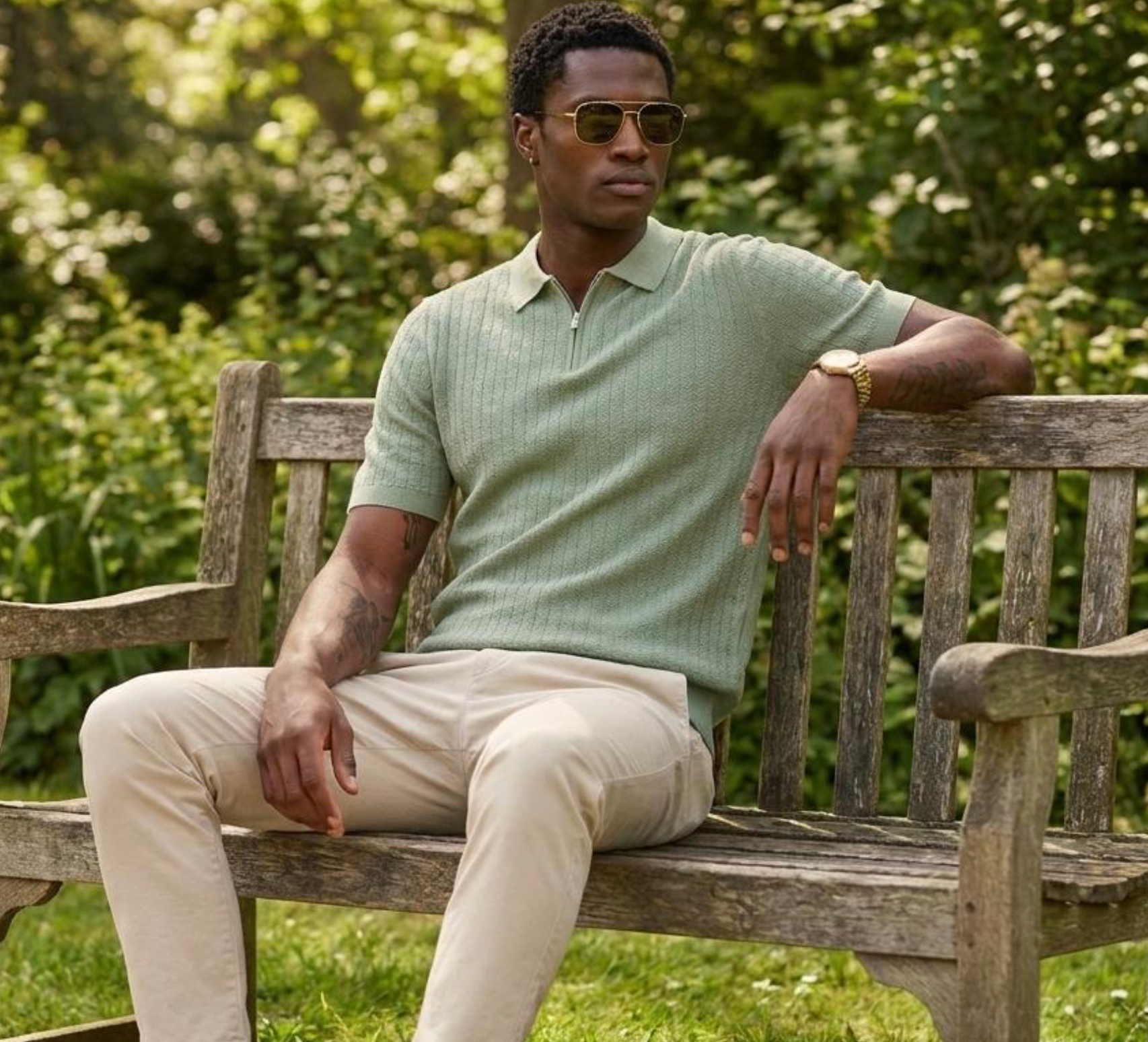 Wholesale,Selected Homme, Selected Homme Sage Green Knitted Zip Up Textured Polo, Green, Medium-42-TagM