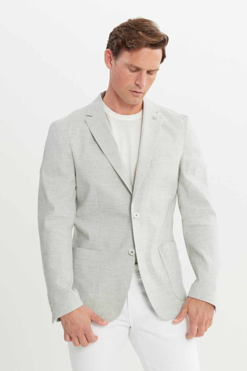 Wholesale,Altınyıldız Classics, Altinyildiz Classics Grey Slim Fit Linen Blend Blazer, Grey, Large-43-Tag52