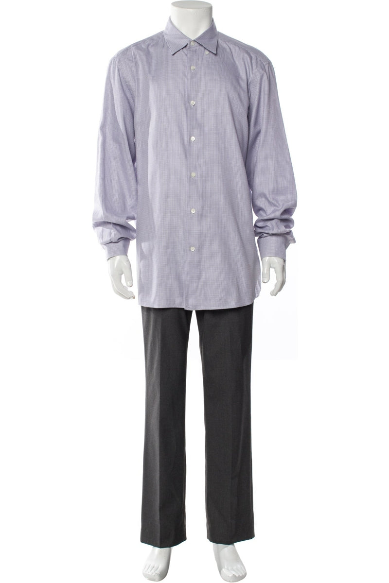 RealReal,Ermenegildo Zegna, Ermenegildo Zegna Purple/Grey Plaid Long Sleeve Dress Shirt, Purple, Extra Large-48-TagXL