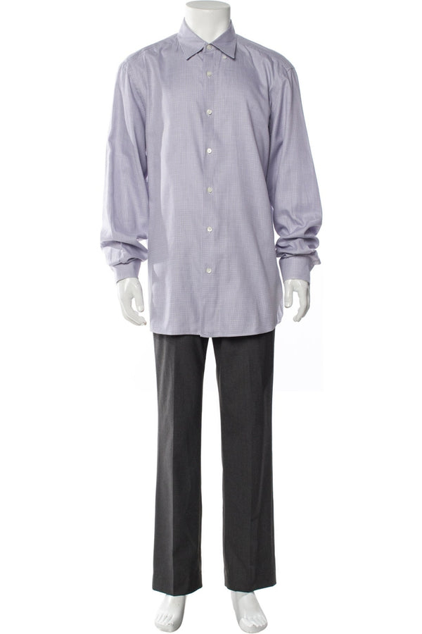 Ermenegildo Zegna Purple/Grey Plaid Long Sleeve Dress Shirt