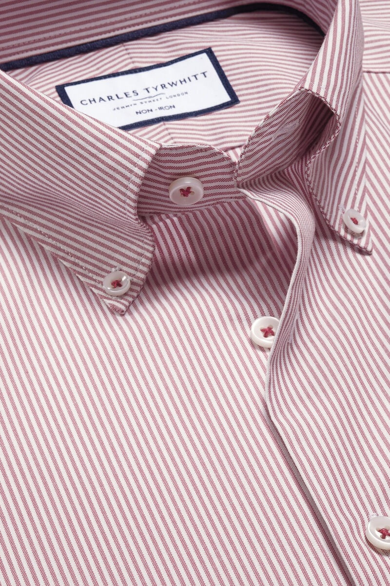 Wholesale,Charles Tyrwhitt, Charles Tyrwhitt Maroon Red Oxford Stripe Shirt, Red, Medium-44-Tag16Extra Large-48-Tag17Small-40-Tag15