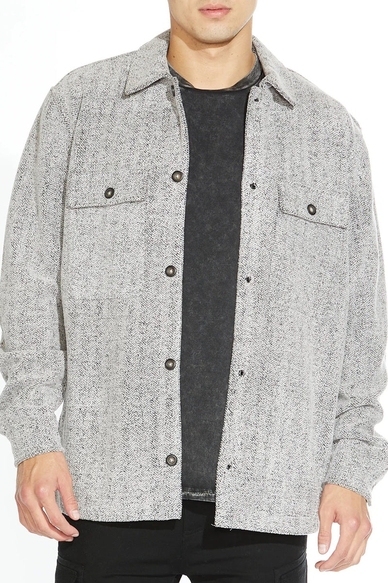 Wholesale,Civil Society, Civil Society Heather Charcoal Herringbone Knit Overshirt, Grey, Large-46-TagL