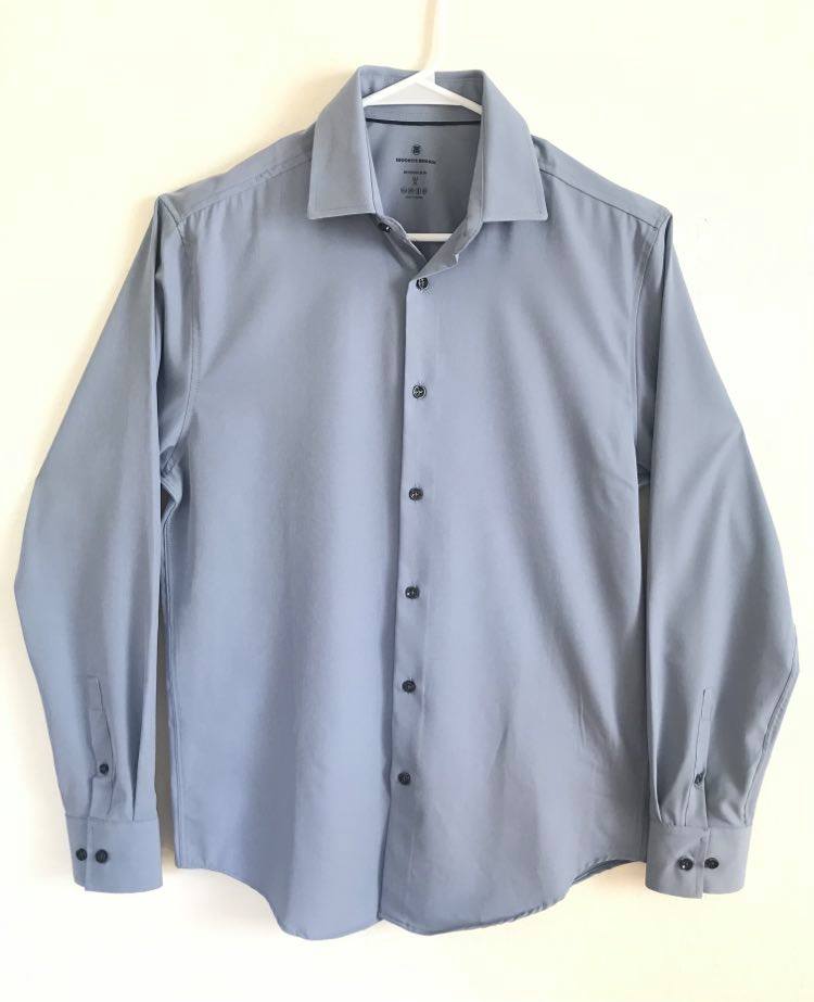 AW CHANG, Brooklyn Brigade Blue 4 way Stretch Performance Button Up Shirt, Grey, Medium-42-TagM