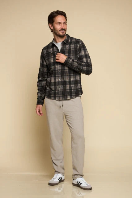 Wholesale,Fundamental Coast, Fundamental Coast Jet Black Plaid Brushed Knit Flannel Shirt, Black, Small-41-TagS