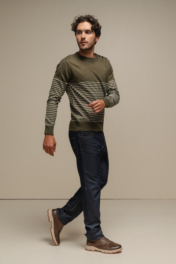 SMF Olive Striped Knit Sweater