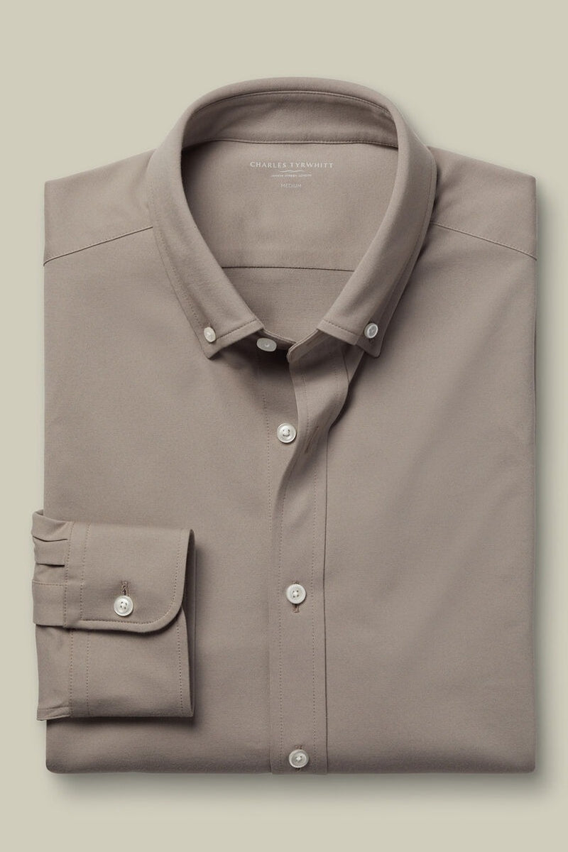 Wholesale,Charles Tyrwhitt, Charles Tyrwhitt Mocha Performance Stretch Jersey Shirt, Brown, Large-45-TagL