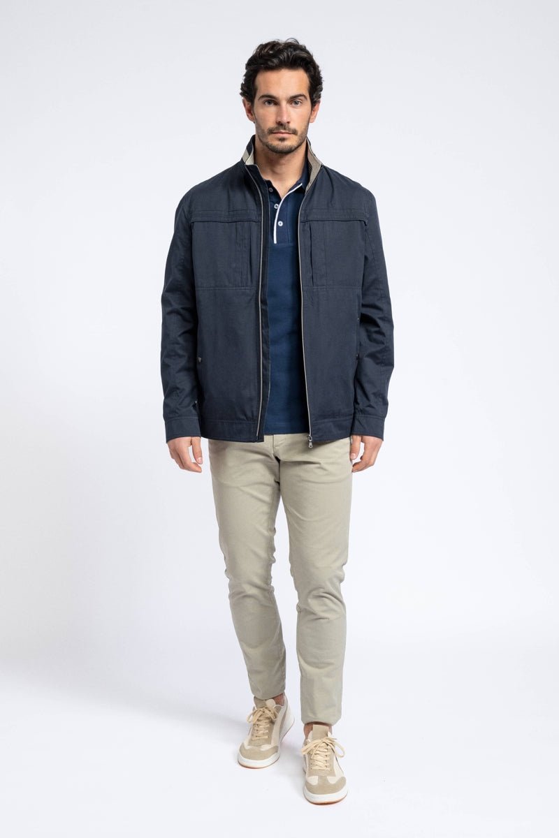 Faire,SMF, SMF Navy with Cream Contrast Utility Jacket, Blue, Large-46-TagL