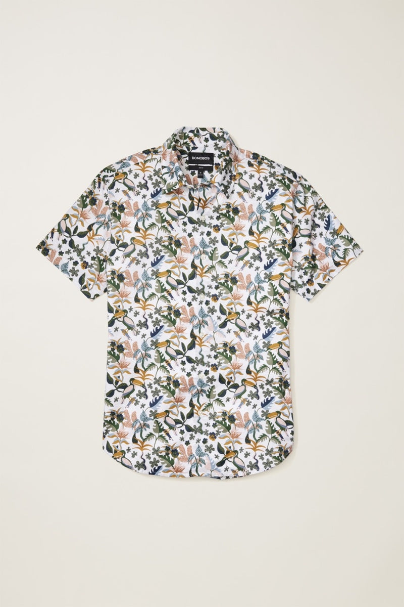 Wholesale,Bonobos, Bonobos White with Multi Tropical/Toucan Print Slim Fit Shirt, White, Medium-42-TagMLarge-45-TagLExtra Large-48-TagXL