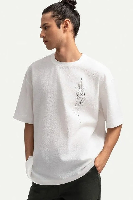 KAFT Off White Sketch Design Textured T-Shirt