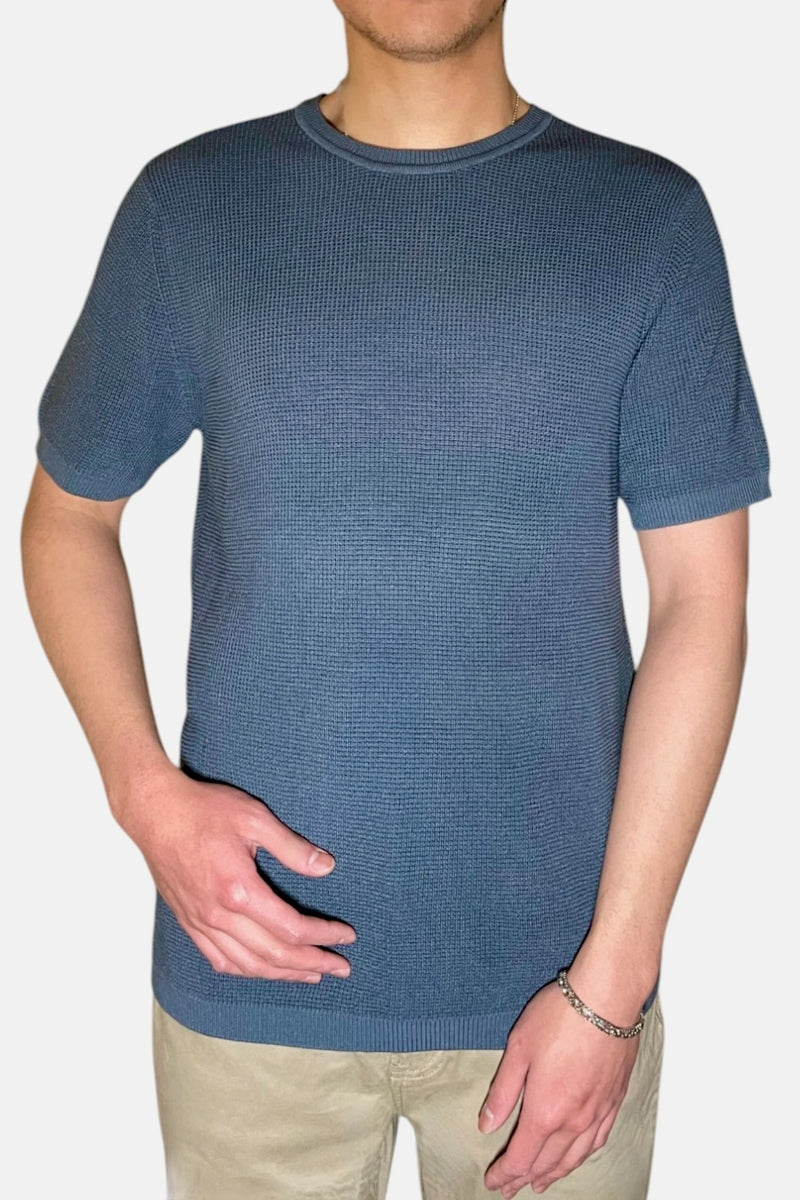 Wholesale,HEDGE, HEDGE Blue Knit Textured Tee, Blue, Extra Extra Large-50-TagXXLLarge-45-TagLMedium-42-TagMSmall-40-TagS