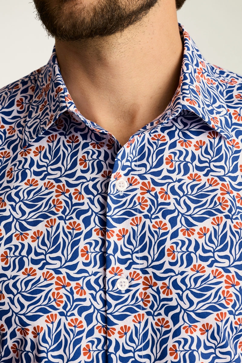 Wholesale,Bonobos, Bonobos Blue/Red Floral Scatter Print Stretch Shirt, Blue, Small-40-TagSMedium-43-TagMLarge-46-TagLExtra Large-49-TagXLExtra Extra Large-52-TagXXL