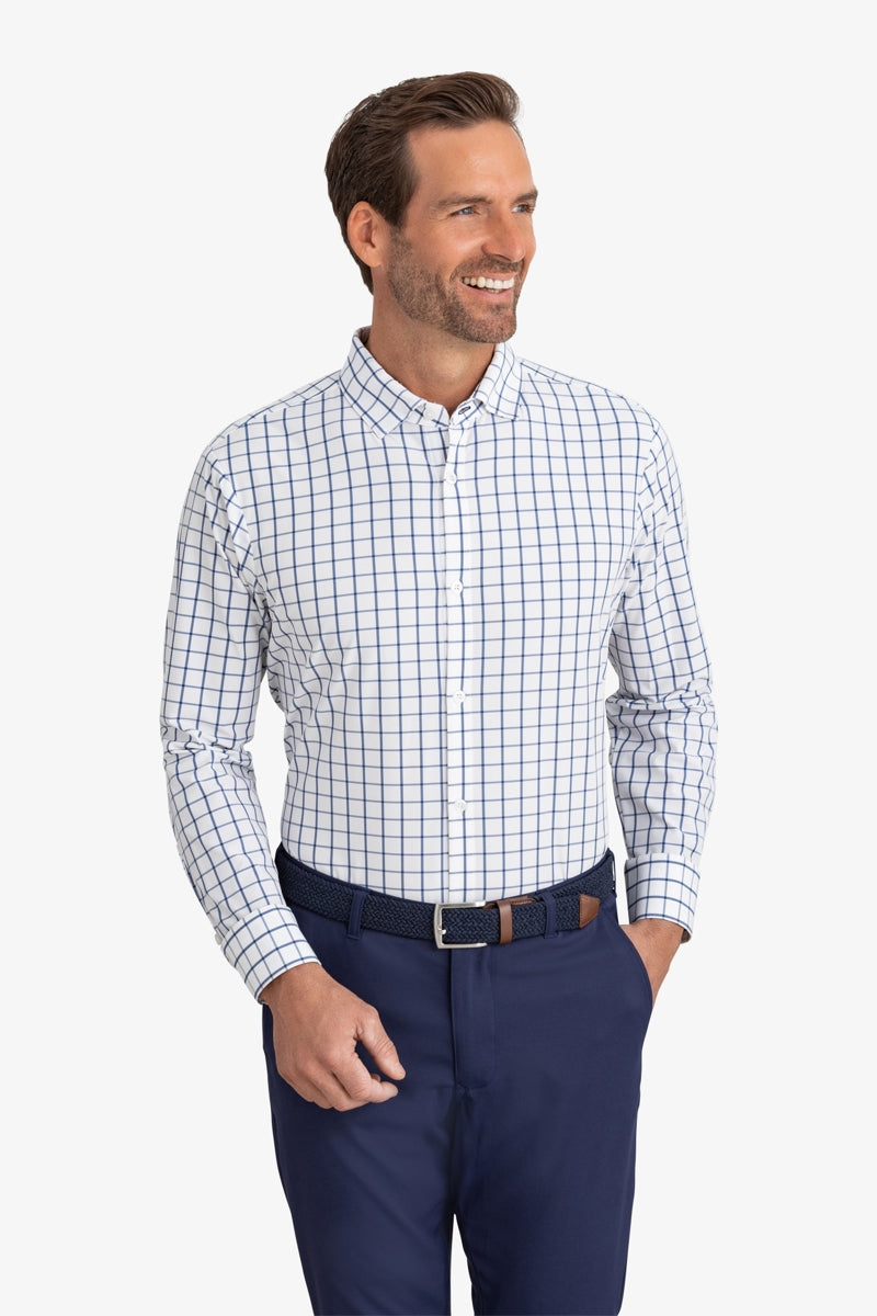 Wholesale,Mizzen + Main, Mizzen + Main White/Navy Windowpane Classic Dress Shirt, White, Extra Large-49-TagXL