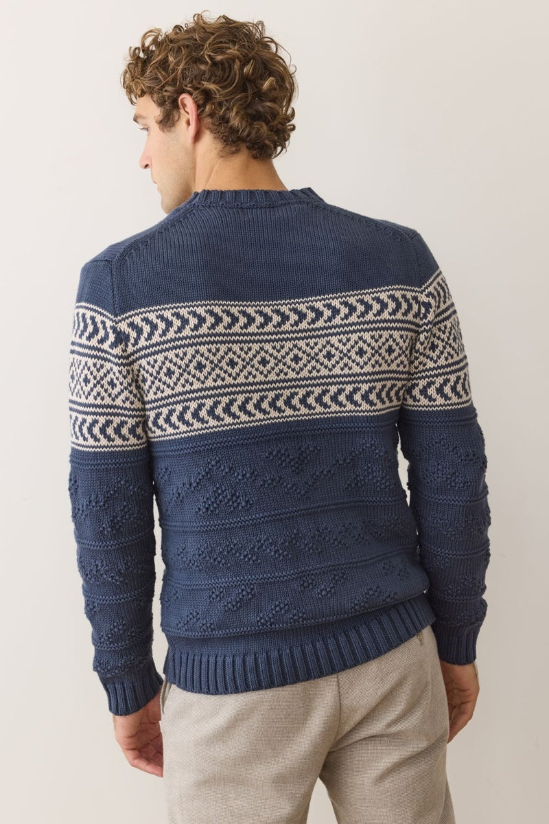 Wholesale,Marine Layer, Marine Layer Navy Jacquard Patterned Textured Sweater, Blue, Small-42-TagSMedium-45-TagMLarge-48-TagLExtra Large-50-TagXLExtra Extra Large-52-TagXXL