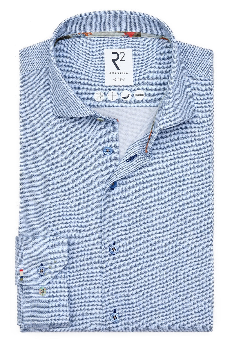 Direct From Brand,R2 Amsterdam, R2 Amsterdam Light Blue Printed Knitted Shirt, Blue, Small-40-Tag38Medium-42-Tag39