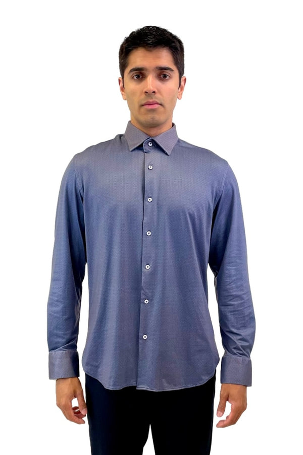 Luchiano Visconti Navy Geo Print 4 Way Stretch Long Sleeve Shirt