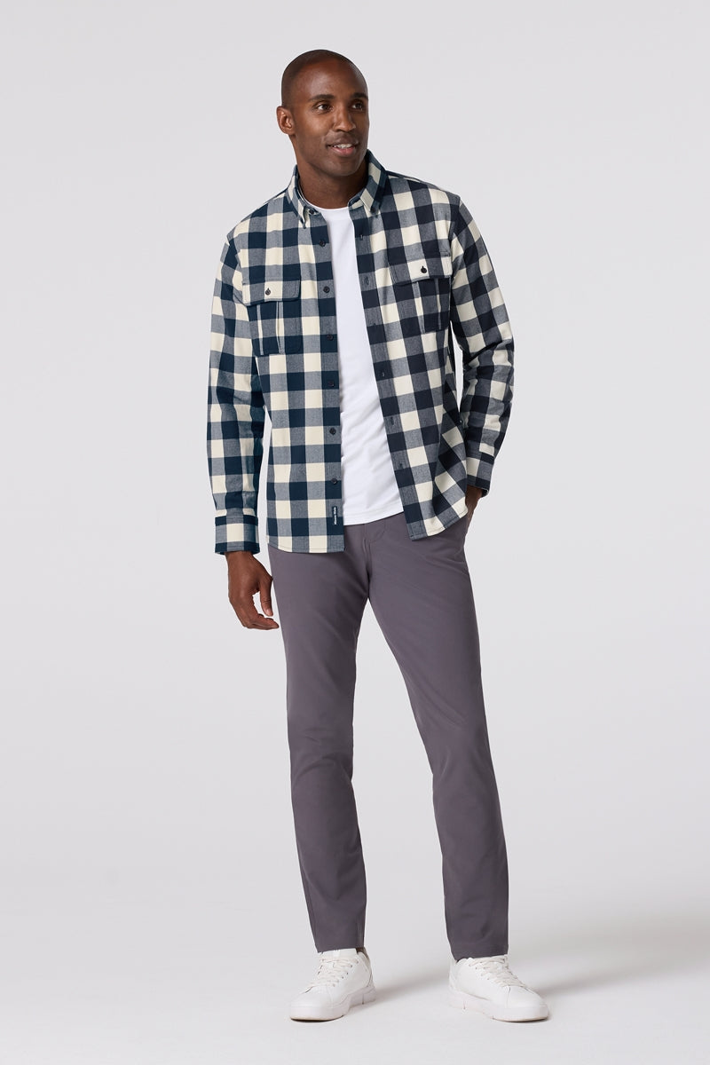 Wholesale,Mizzen + Main, Mizzen + Main Blue/White Buffalo Check Flannel Overshirt, Blue, Small-42-TagSMedium-46-TagM