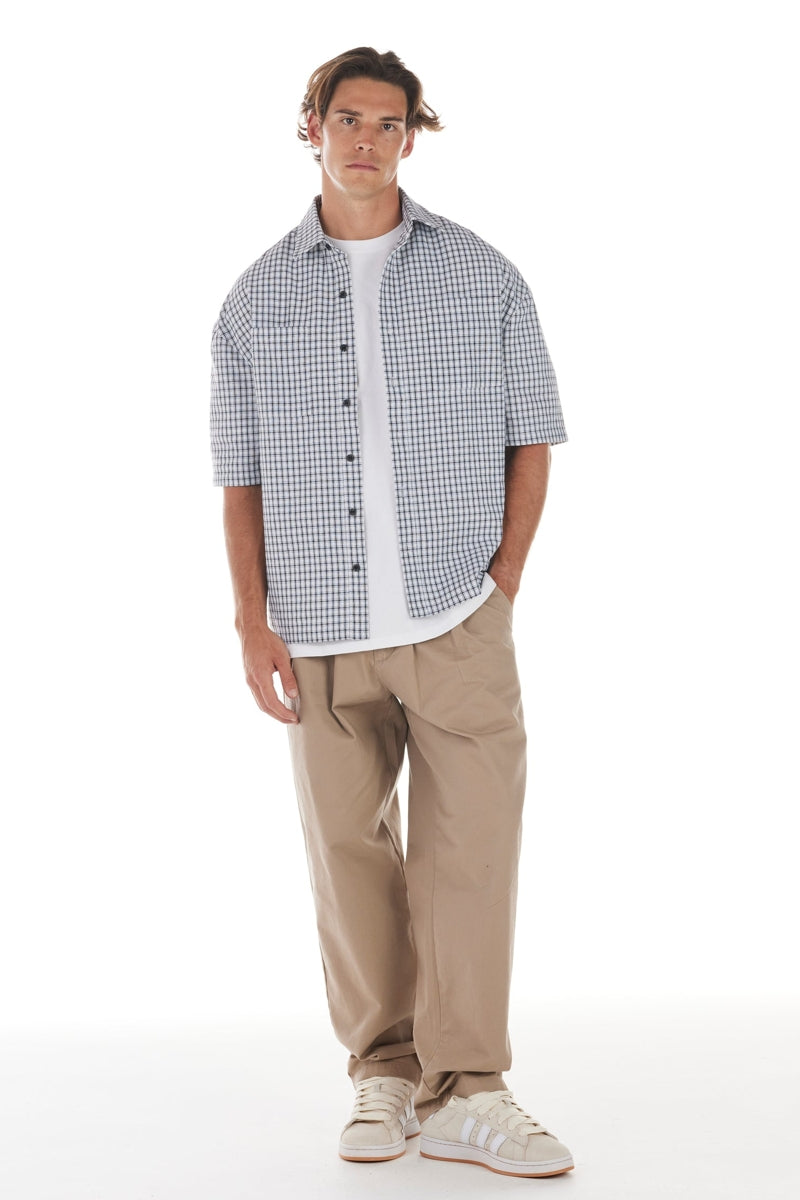 Wholesale,Nana Judy, Nana Judy White with Black Check Relaxed Fit Shirt, White, Medium-46-TagM