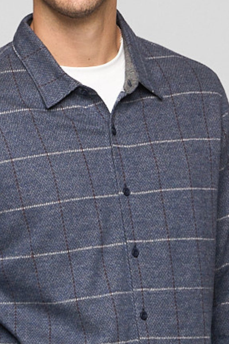 Wholesale,Fundamental Coast, Fundamental Coast Blue Plaid Brushed Knit Flannel Shirt, Blue, Medium-43-TagMLarge-46-TagLExtra Large-50-TagXL