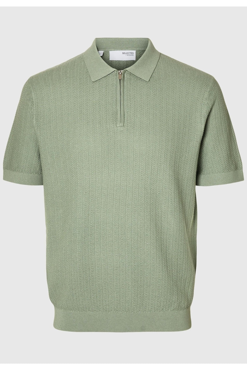 Wholesale,Selected Homme, Selected Homme Sage Green Knitted Zip Up Textured Polo, Green, Medium-42-TagM