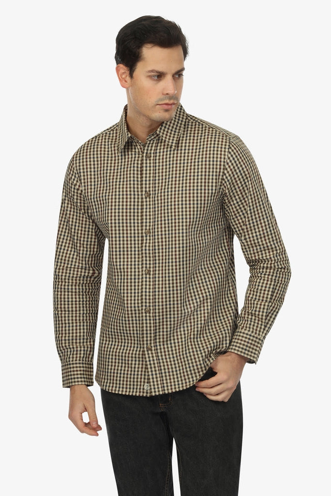 Wholesale,Vustra, Vustra Olive/Beige Mammoth Woods Plaid Organic Cotton Shirt, Green, Medium-42-TagM