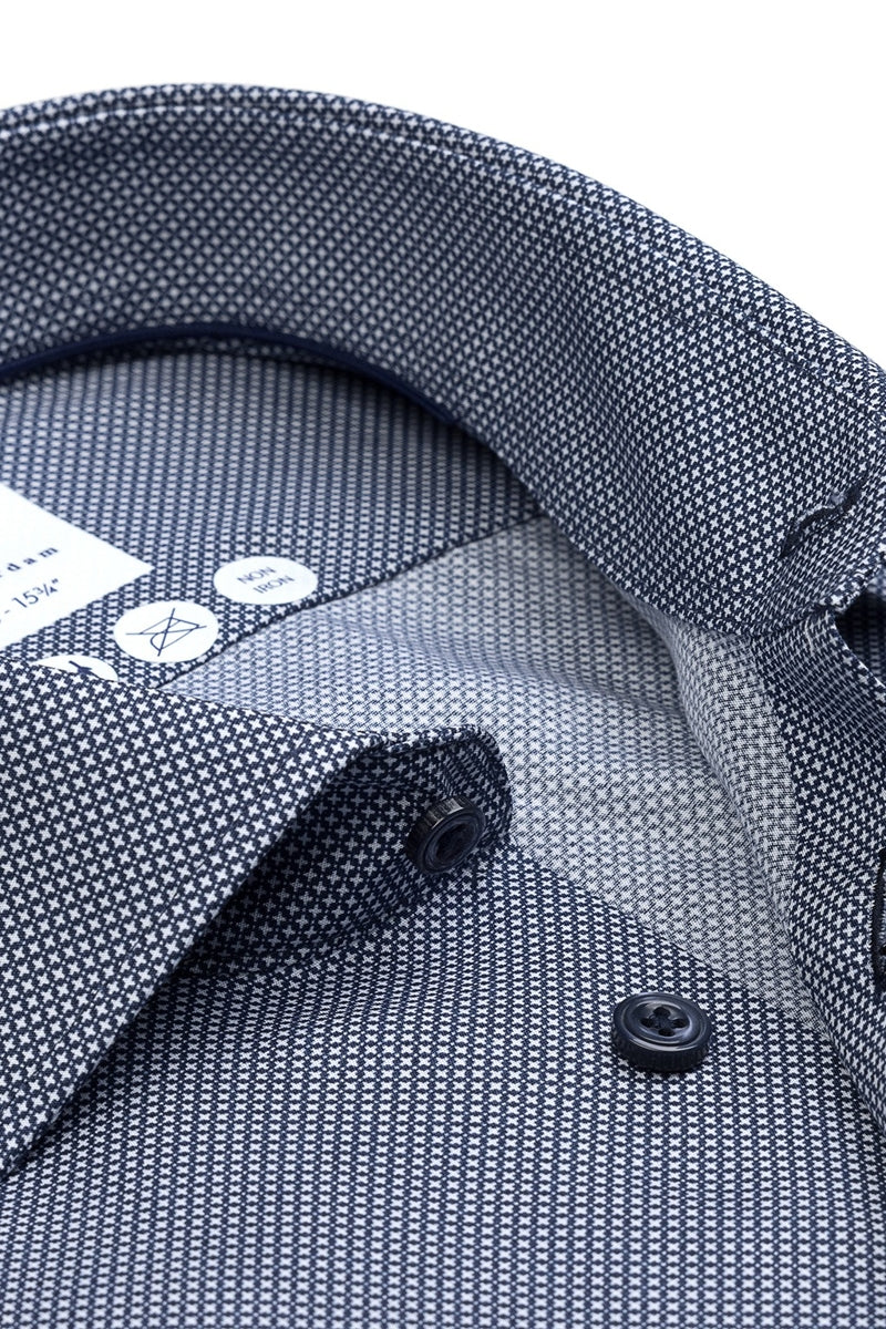 Direct From Brand,R2 Amsterdam, R2 Amsterdam Navy Printed Non-iron Cotton Shirt, Blue, Small-40-Tag38Medium-42-Tag40