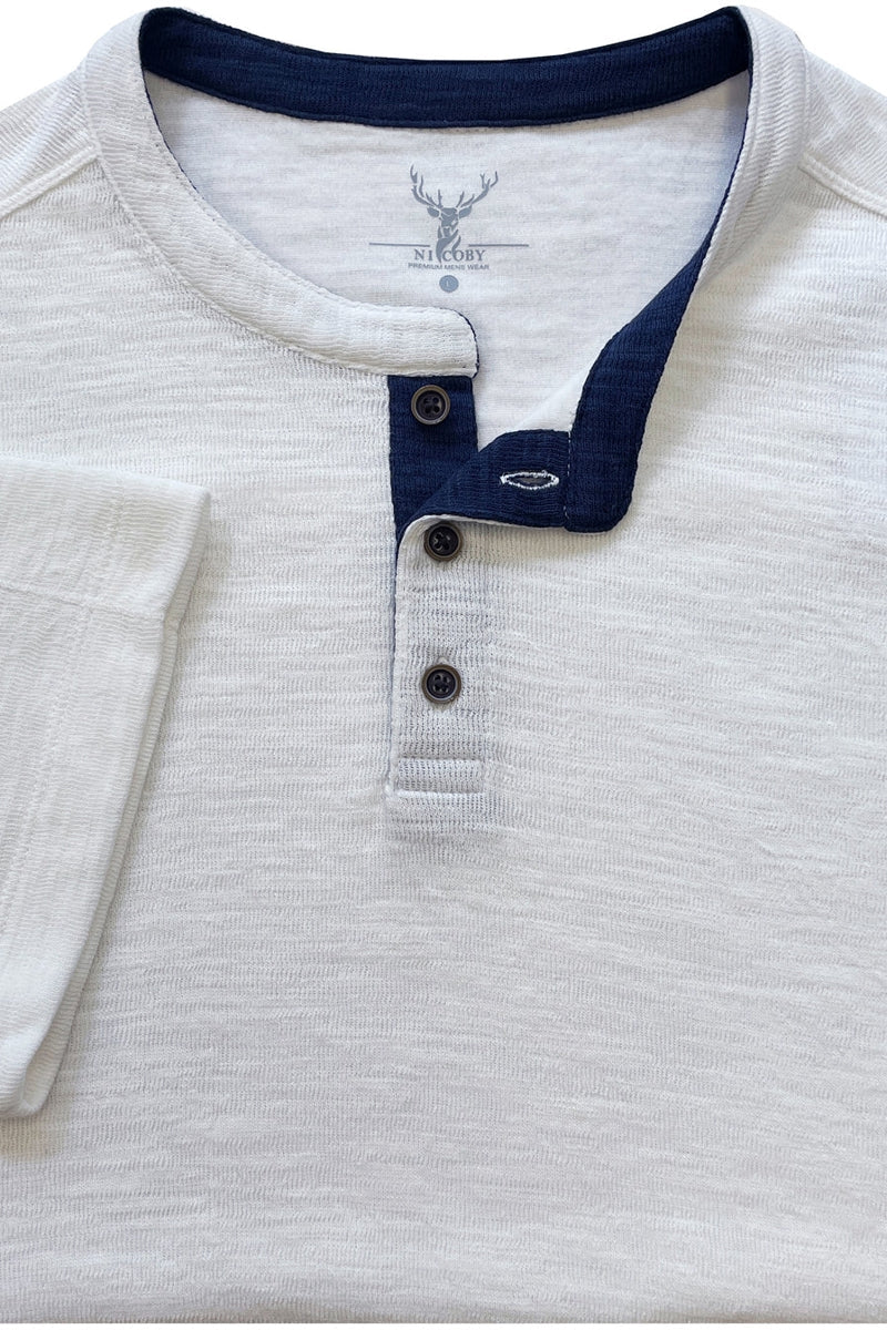 Wholesale,Nicoby Age of Wisdom, Nicoby Age of Wisdom White Textured Henley with Contrast Trim, White, Small-40-TagSMedium-42-TagMLarge-44-TagLExtra Large-48-TagXLExtra Extra Large-50-TagXXL