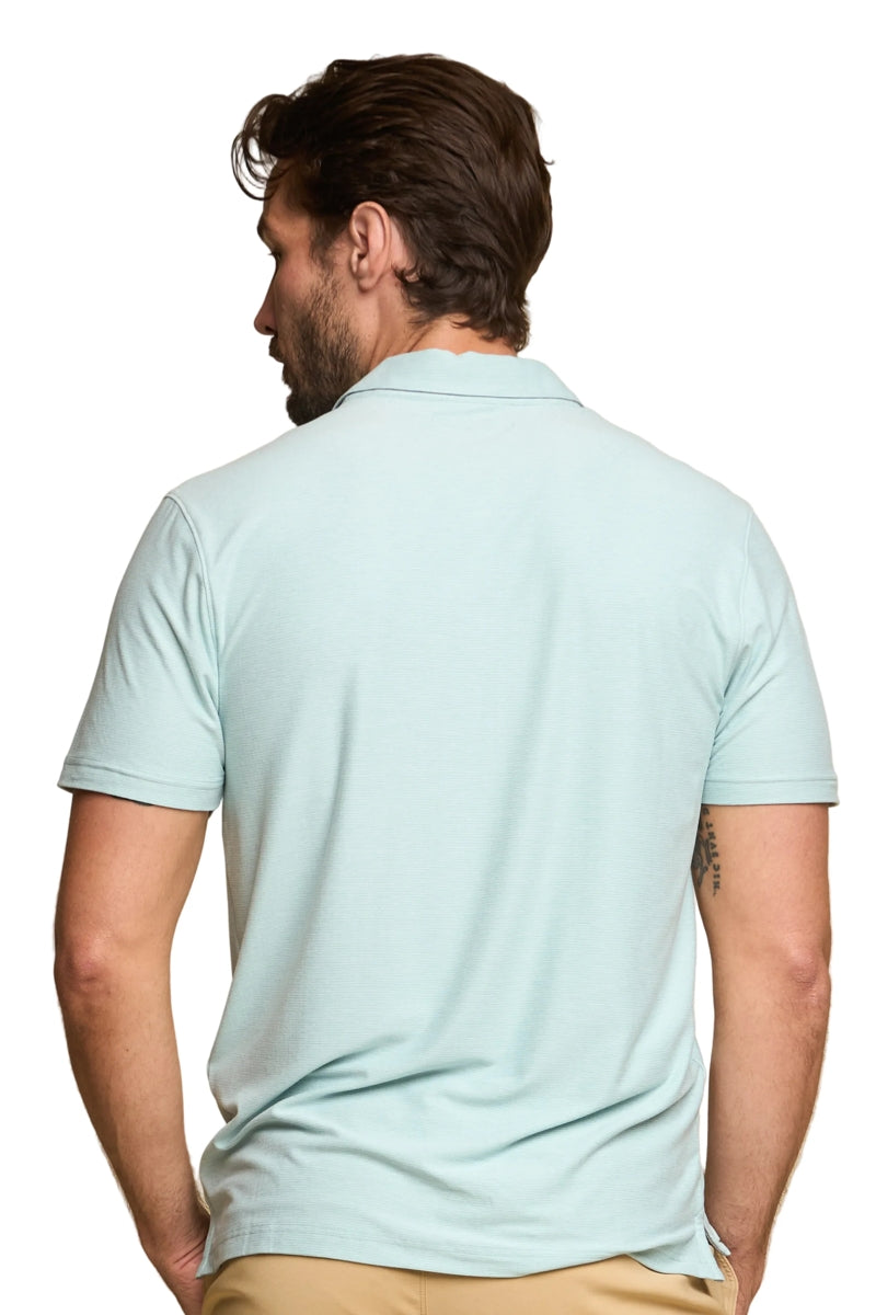 Wholesale,Fundamental Coast, Fundamental Coast Heathered Surf Blue Mini Stripe Reverse-jersey Polo, Blue, Small-40-TagSMedium-42-TagMLarge-45-TagLExtra Large-48-TagXLExtra Extra Large-51-TagXXL