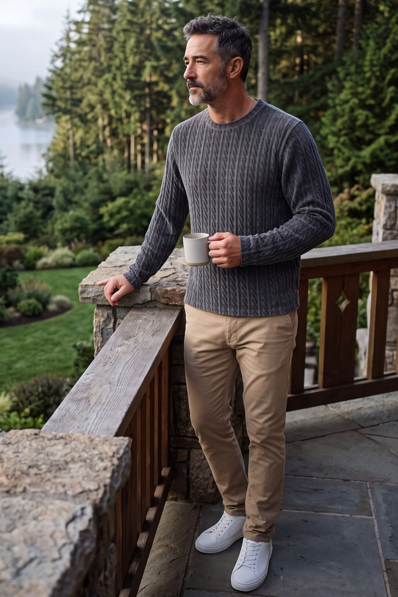 Wholesale,Fundamental Coast, Fundamental Coast Graphite Cable Knit Textured Sweater, Grey, Medium-43-TagMLarge-46-TagLExtra Large-49-TagXL