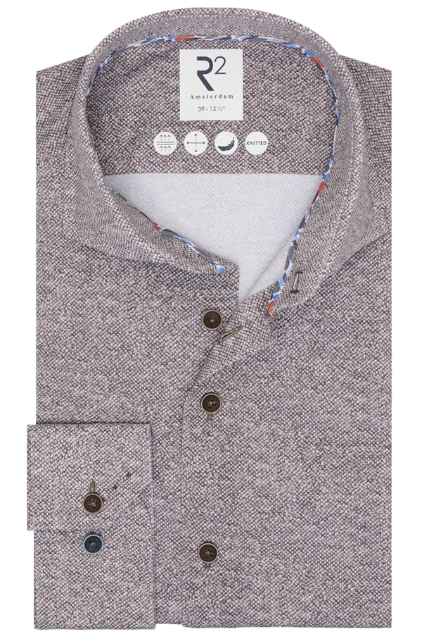 R2 Amsterdam Grey Printed Knitted Shirt