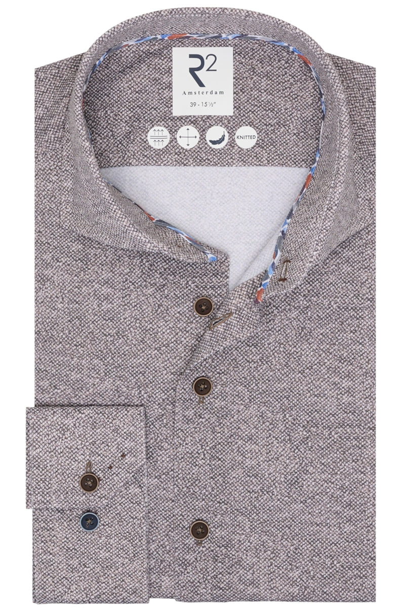 Direct From Brand,R2 Amsterdam, R2 Amsterdam Brown/Grey Printed Knitted Shirt, Brown, Medium-45-Tag41