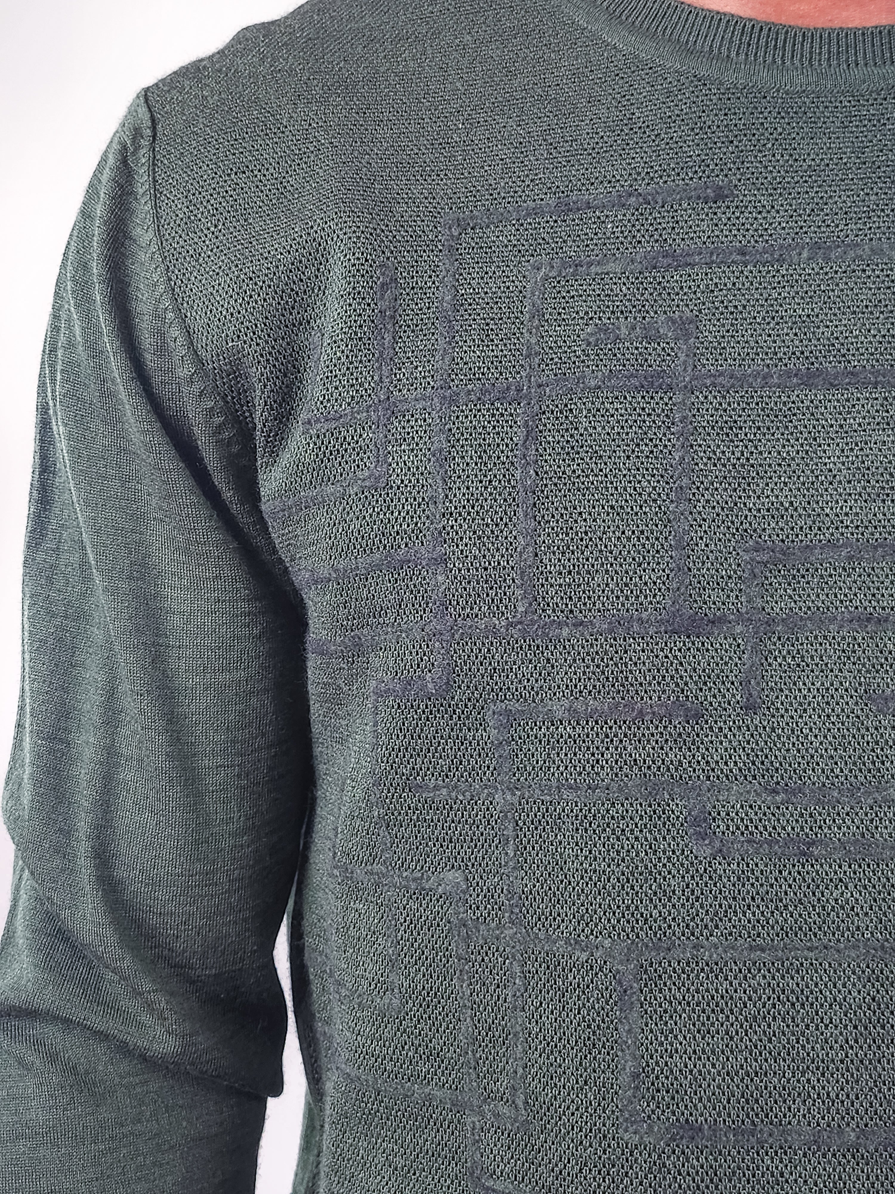 Wholesale,Jakamen, Jakamen Dark Olive Crewneck Textured Sweater, Green, Extra Large-46-TagXXL