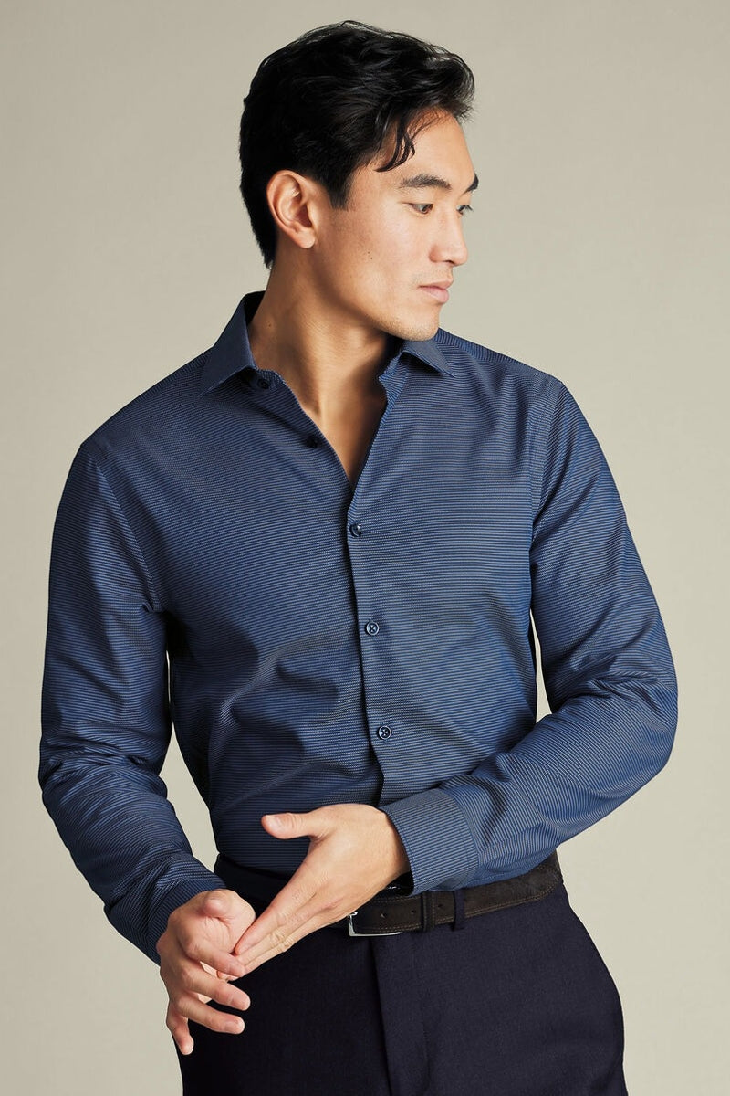 Wholesale,Charles Tyrwhitt, Charles Tyrwhitt Royal Blue Stretch Circle Texture Shirt, Blue, Small-40-Tag15
