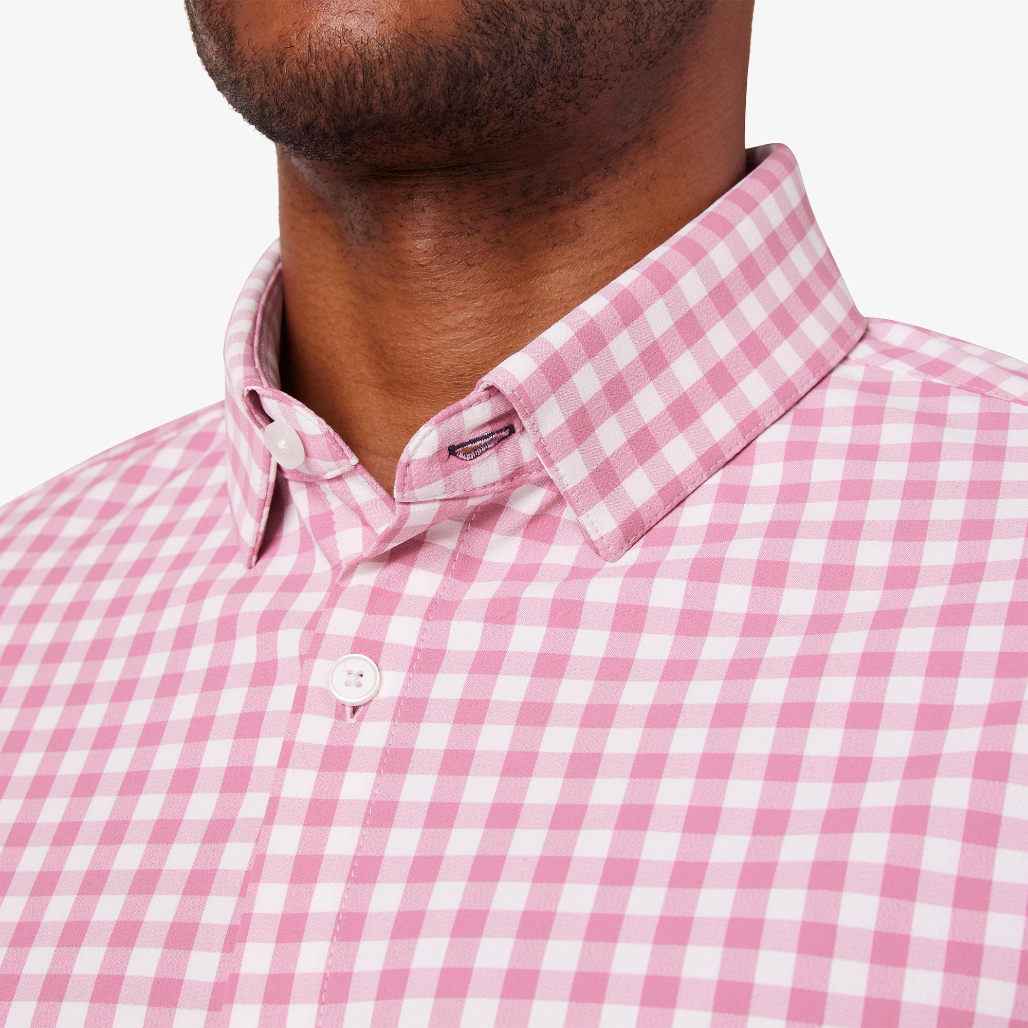 Wholesale,Mizzen + Main, Mizzen + Main Rose Madison Check Trim Four-way Stretch Long Sleeve Leeward Dress Shirt, Pink, Extra Extra Large-51-TagXXL