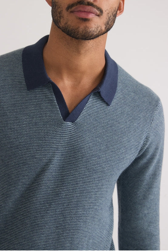 Wholesale,Marine Layer, Marine Layer Navy Polo with Contrasting Collar and Cuffs, Blue, Extra Large-48-TagXL