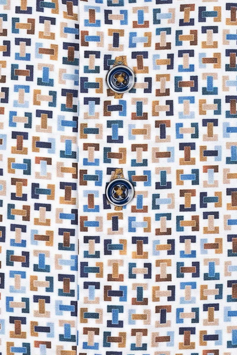 Direct From Brand,R2 Amsterdam, R2 Amsterdam Multi Bike Pedal Print Stretch Shirt, Blue, Small-40-Tag38