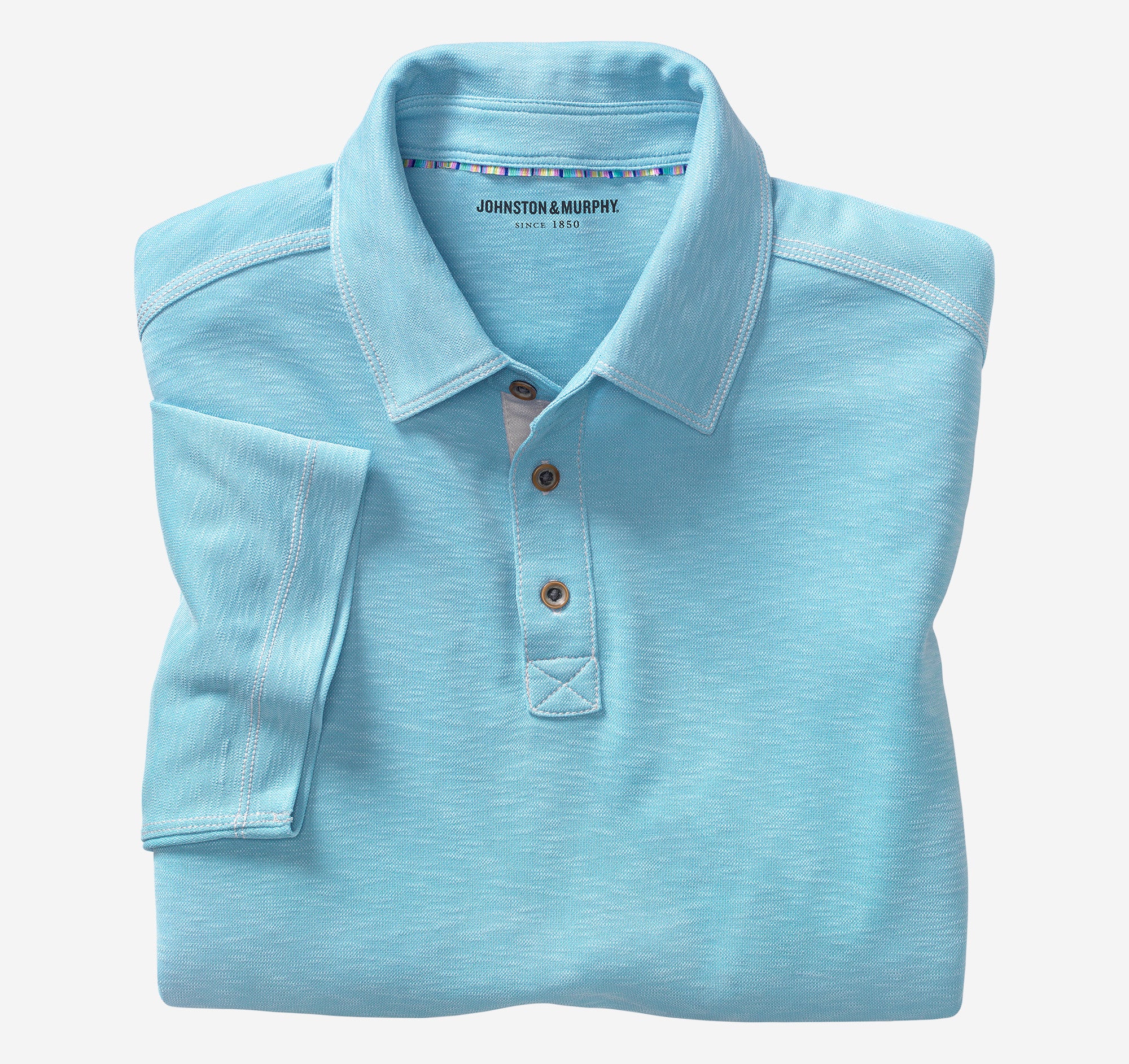 Wholesale,Johnston & Murphy, Johnston & Murphy Turquoise Vintage Slub Modal/Poly Blend Short Sleeve Polo, Blue, Large-46-TagLExtra Large-48-TagXLMedium-42-TagMExtra Extra Large-52-TagXXL