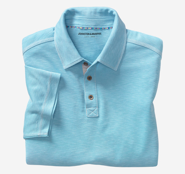 Johnston & Murphy Turquoise Vintage Slub Modal/Poly Blend Short Sleeve Polo
