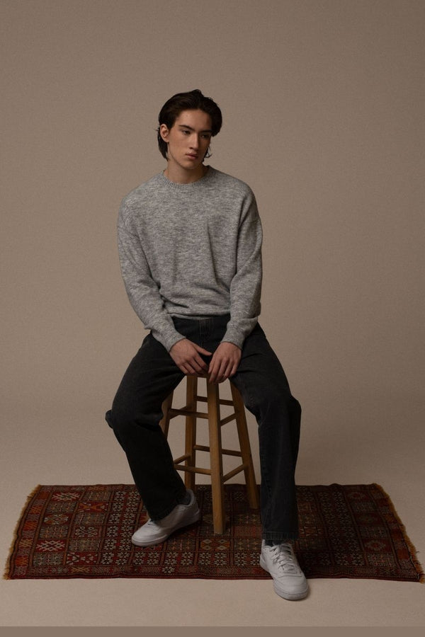 Kuwalla Light Grey Brushed Knit Crewneck Sweater