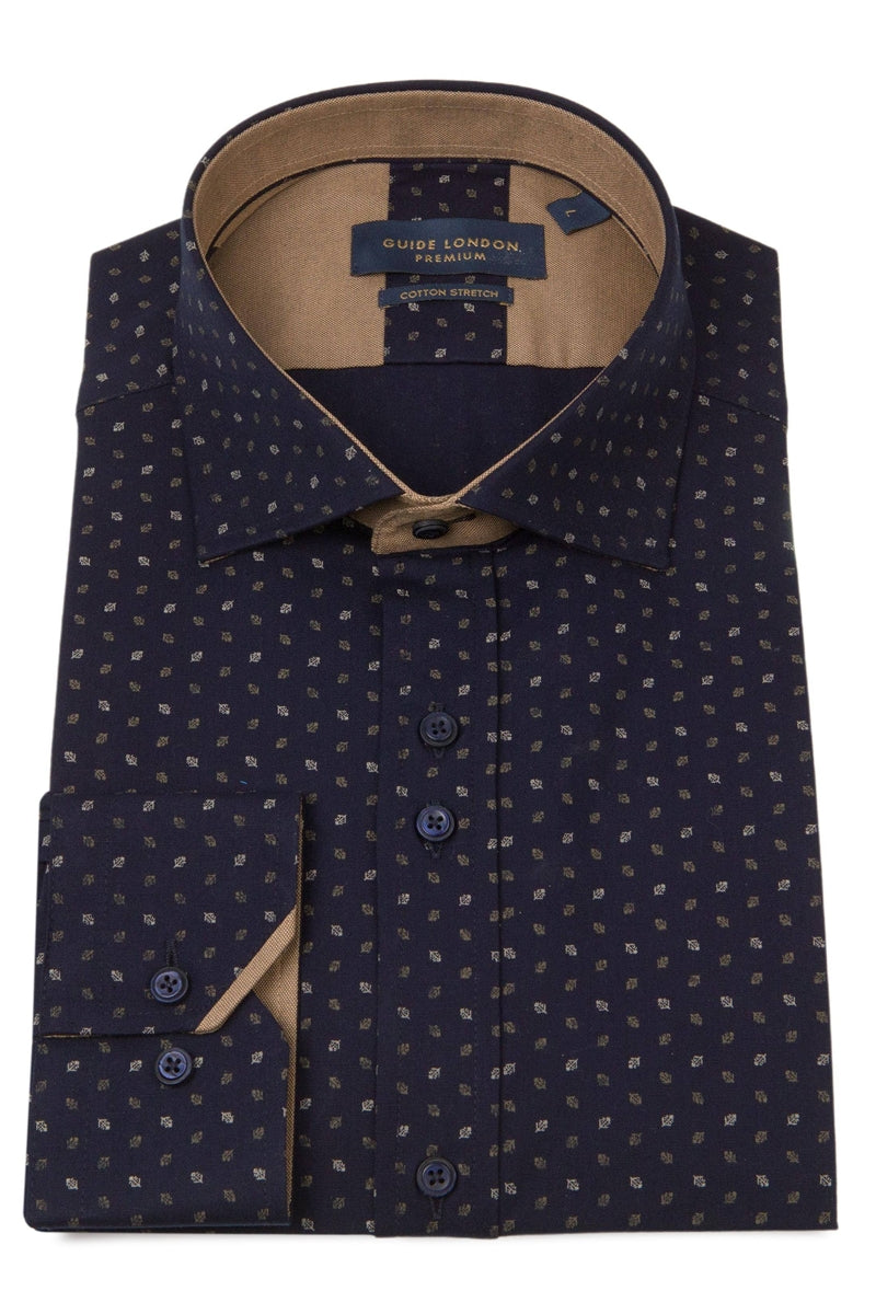 Faire,Guide London, Guide London Navy Conversational Motif Print Dress Shirt, Blue, Extra Large-46-TagXL
