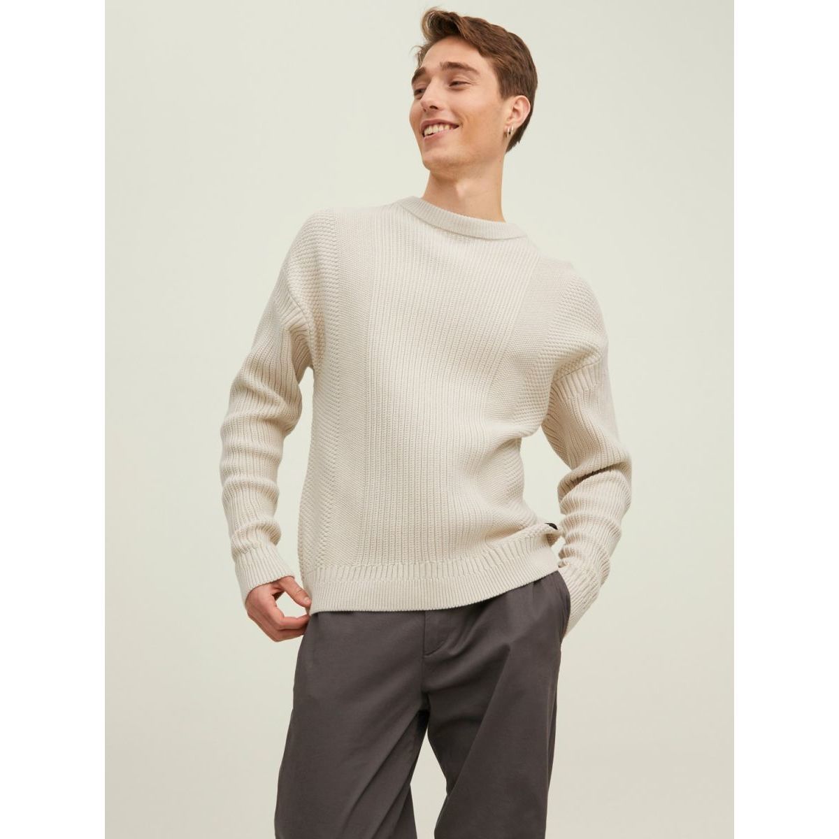 Wholesale,Jack & Jones, Jack & Jones Cream Knit Crew Neck Sweater, Cream, Medium-41-TagM